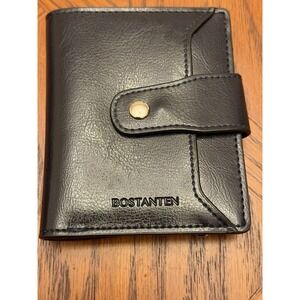 Bostanten Womans Leather Bifold Wallet Black w/Zip Coin Pocket